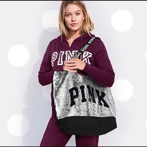 Victoria Secret PINK silver sequin bling tote